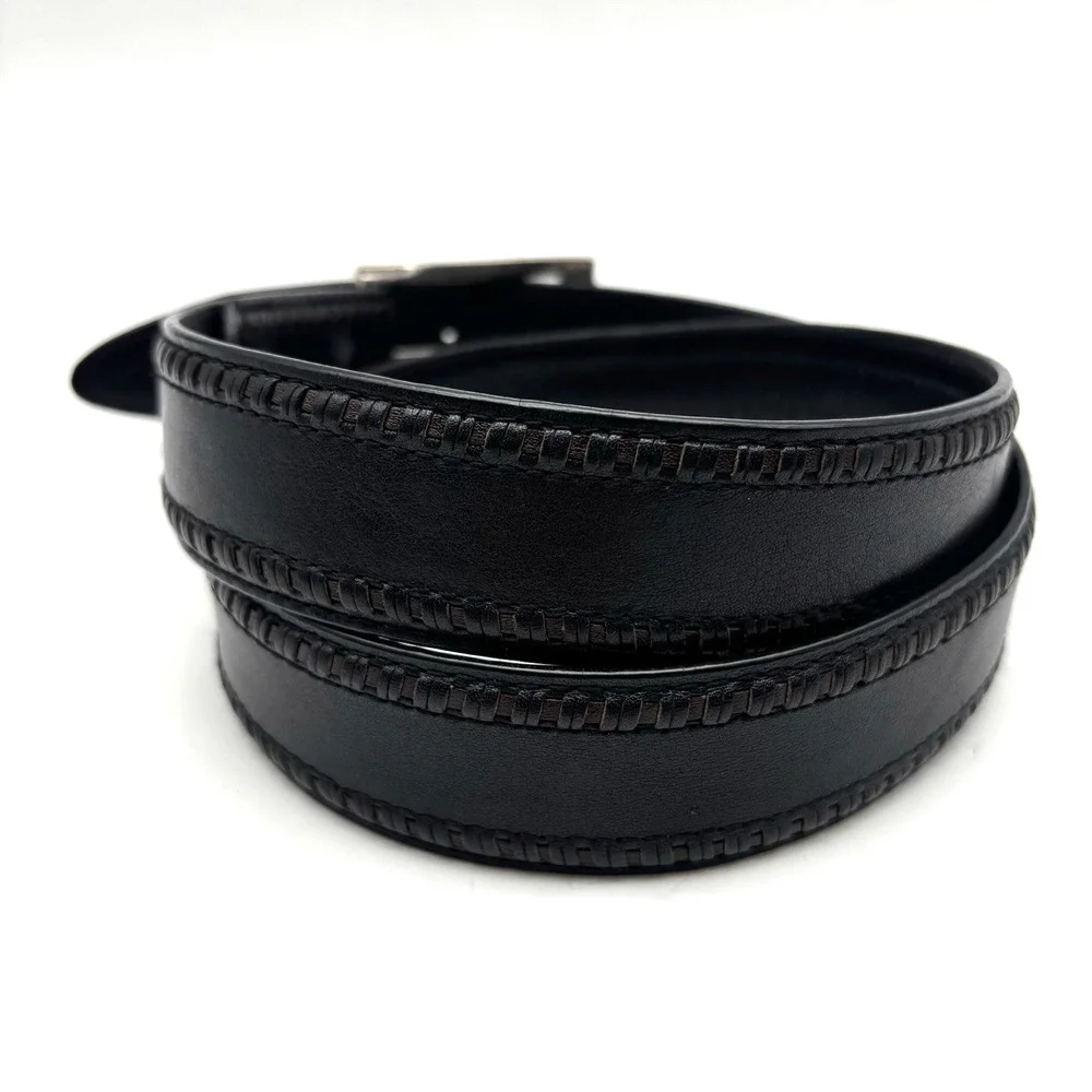 Bill Lavin Soft Collection 38461 Black Italian Calfskin Woven Trim Dress Belt 32